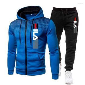 Men's Tracksuits Fashion Print Tracksuit For Men Zipper Hooded Sweatshirt And Sweatpants Two Pieces Suits Male Casual Fitness Jogging Sports