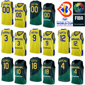 Camisa de basquete estampada do Brasil 2023 Copa do Mundo 2 Yago SANTOS 14 Leonardo MEINDL 32 Georginho DE PAULA 50 BRUNO CABOCLO 10 TIM SOARES 99 Lucas DIAS Seleção Nacional