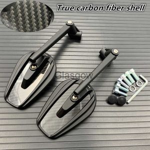 Motorcycle Mirrors True Carbon Fiber Motorcycle Mirror Scooter EBike Rearview Mirrors Electrombile Back Side Convex Mirror 8mm 10mm x0901