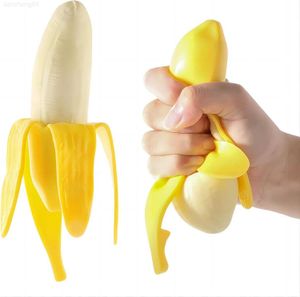 Elastic plastic sand filled rubber banana, latex banana soft stress relief doll toys, animal high elastic stretchable stress relief toys for adults and children