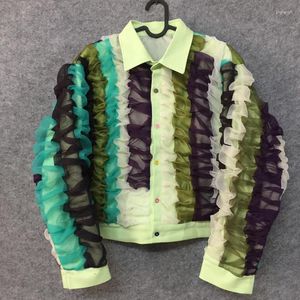 Erkek Ceketler Düzenli Renkli Kontrast Organza Gevşek Takım Kazak Serin Light Lüks Yüksek Kaliteli Yaratıcılık Kat 21Z1424