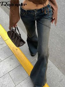 Женские джинсы Rapcopter Y2K Tie Dye Dye Flare Jeans полосатые винтажные стройные стройные брюки Гранж корейская уличная одежда эстетическая джинсы Женщины шикарные повседневные Q230901