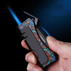 Yeni Metal Doğrudan Şarj Rüzgar Geçirmez Yaratıcı Mavi Alev Bütan Gaz Kemeri Yok Katlanabilir Puro Bıçağı Sigara Aksesuarları Gadget FUD8