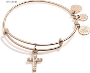 Bracciale retrattile da donna Sentiero dei simboli di Alex e Ani con pendente a croce densa Finitura in oro rosa lucido Da 2 a 3,5 pollici (circa da 5,8 a 8,9 cm) Oro rosa Senza gemme