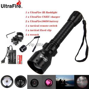 Meşaleler Ultrafire Ir Night Vision Flashlight 10W 850nm 940Nm LED Zoomable Flashlight Kızılötesi Radyasyon Av Meşalesi 18650 Pil HKD230902