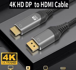 DP'den HDMI Kablosu 4K 30Hz Displayport - HD Adaptör Naylon DP'den HDTV'den Erkek - Erkek Kablosu Bilgisayar Monitörü Projektör TV ile Uyumlu