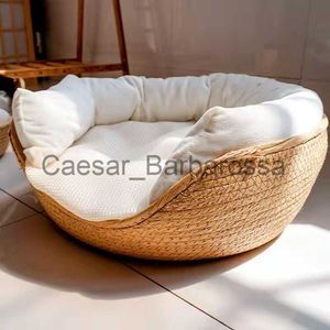 kennels pens Pet Bed Soft Cat Kennel Dog Beds Sofa Bamboo Weaving Four Season Cozy Nest Baskets Waterproof Removable Cushion Sleeping Bag x0902