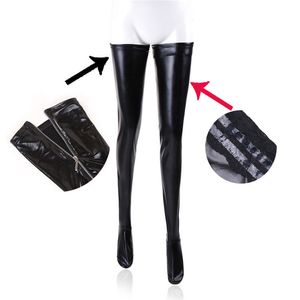 Sexy Sock Latex Zipper Stockings Lady's Black PVC Pole Dance Leather Erotic Clubwear Length Over Knee High 230901