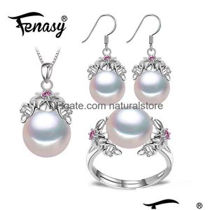 Küpe Kolye Fenasy 925 Sterling Sier Doğal İnci Yakut Takı Setleri Kadınlar İçin Vintage Dangle Bohemian Çiçeği J190718 DROP DELIV DHOCN