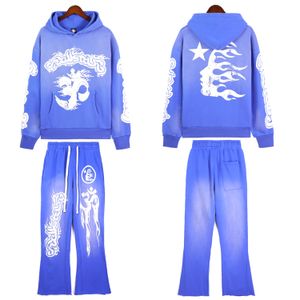 Yüksek kaliteli erkek marka tasarımcısı hoodies moda cehennem mavi yoga hoodios baskı uzun kollu sokak hip-hop sweatshirt seti