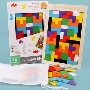 Blocos de construção Tetris quebra-cabeça brinquedos de madeira para presente do jardim de infância no atacado