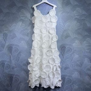 2023 Tasarımcı Elbise V Yağlı Üç Boyutlu Çiçek Dekorasyonu, Bel Bandı Büyük Salıncak, Düz Renkli Elbise