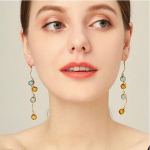 Dangle Küpeler Benzersiz Uzun Kore Mücevherleri Orijinal El Üflemeli Cam Topu Kadınlar için