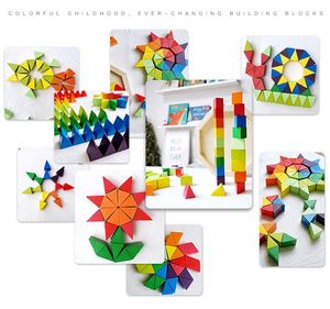 Puzzle rotondo personalizzato all'ingrosso Giochi in legno Tangram Puzzle a colori Modello a blocchi Puzzle in marmo Puzzle in legno Giocattoli per bambini Puzzle IQ Regalo di Natale