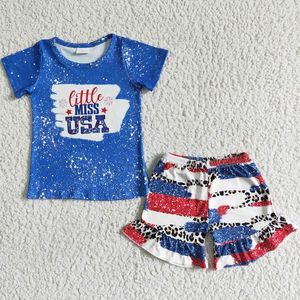 Giyim setleri moda bebek kız kıyafetleri seti 4 Temmuz mavi butik çocuklar yaz kıyafetleri ABD toptan çocuk takım elbise