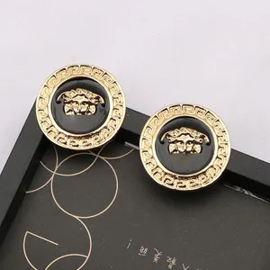 6008 Hot selling 18K gilded 925 silver luxury brand designer letter stud geometry famous female circular crystal diamond pearl earrings wedding party