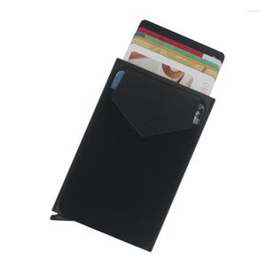 Kart tutucular çantası, kartlar için kapak ile otomatik itme çantası kimlik akıllı moda mini cüzdan