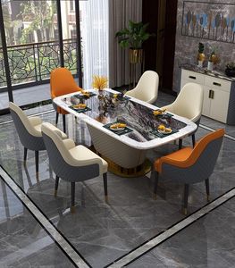 Наборы столовой посуды Пост-модернистский мраморный стул Комбинированная сетка Красный Ins Итальянский прямоугольный обеденный стол Светлый роскошный мех