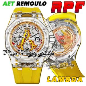 APF AET Lambda Cal.3126 A3126 Otomatik Kronograf Erkekler İzle Crystal Case Sparta Savaşçı Kalkanı Kadran Sopa İşaretleri Kauçuk Kayış Süper Sürüm Sonsuzluk Saatleri