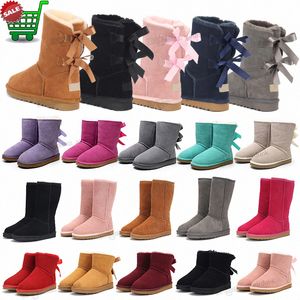 Botas de desenhista Austrália Mini Bow Boot Womens Winter Booties Girl Classic Snow Boot Tornozelo Curto Arcos Mini Pele Preto Castanha Rosa Alto Bowtie Sapatos Si X6bP #