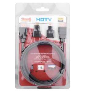 3'ü yüksek hızlı HDMI Kablosu V1.4 1.5m Full HD 1080p 2K 4K HDTV Mini HDTV Mikro HDTV için uygun