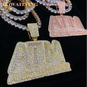 Kolye Kolyeler Iced Out Bling 5a Kübik Zirkonia CZ Letters ATM ATM Para Bağlı Erkekler İçin Kolye Bağlı