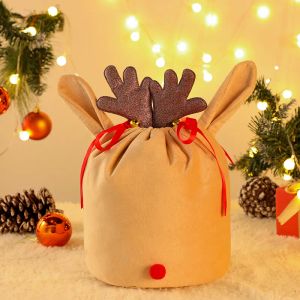 Toptan Özel Sevimli Ren Geyiği Velvet Drawstring Santa Çuval Karşı Noel Hediye Çantası FY5807 0904