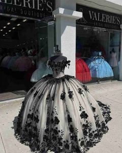Temel Sıradan Elbiseler Vintage Siyah İnciler Boncuklu 3d Çiçekler 15 Yıllık Quinceanera Elbise 2023 Tatlı 16 Elbise Parti Elbisesi Up Vstidos de Gala LST230904