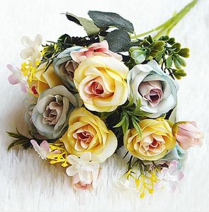 Profesyonel ipek çiçek gül buket yapay çiçekler düğün dekorasyonları 5 çatallar 10 çiçek başları gül ipek çiçek zz