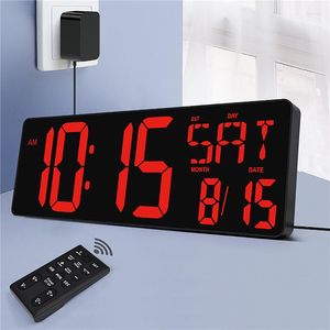 Настенные часы, 42 см, большой экран, светодиодные цифровые часы с вечным календарем, яркость, регулируемая температура, дата, неделя, будильник с RE