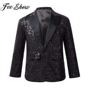 Vestes enfants garçons mode brillant paillettes revers costume un bouton veste manteau blazer smoking pour mariage fête d'anniversaire scène performance 230904