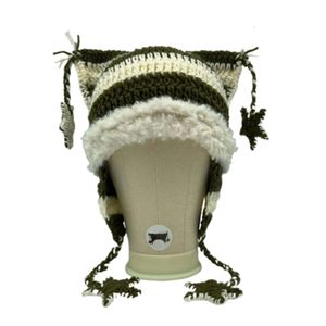 Beanie/Kafatası Kapakları Kız Karikatür Kedi Kulağı Örgü Beanie Şapkası Y2K tarzı Parti Şapkası Po Props Kız Sevimli Sülşeli Tığ işi Şapka Damla 230904