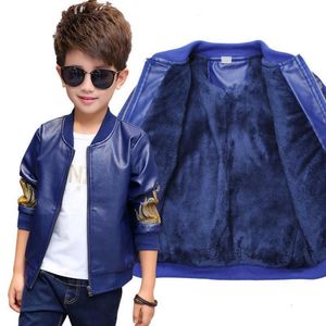 Jackets Kids acket BoysCoats Autumn Winter PU Leather Jacket Childrens printing Plus Velvet Warming Cotton Outerwear Boy Clothing112Y 230904