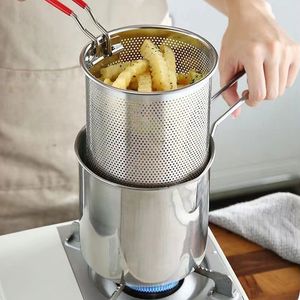 Pans Stainless Steel Deep Frying Pot Tempura French Fries Fryer With Strainer Chicken Fried Kitchen Cooking Tool fritadeira 230901