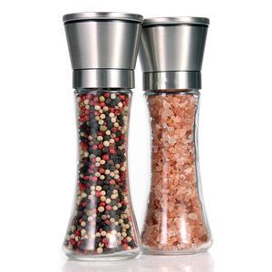 Mills Leeseph 188 Brushed Stainless Steel Pepper Mill and Salt 6 Oz Glass Tall Body 5 Grade Adjustable Ceramic Rotor 230901