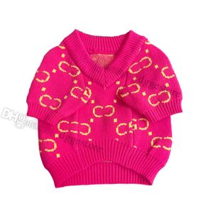 Designer-Hundekleidung Marke Hundebekleidung Herbst-Hundepullover für Mädchen Hundepullover Pullover Hundestrickwaren Zopfmuster Warme Haustiermäntel Welpenjacke für kleine Hunde Rose S A825