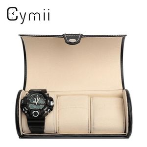 Black 3 Slot Cylindrical Watch Travel Case Leather Roll Jewelry Watch Storage Holder Watchbox Case Collector Organizer 19x9cm274u