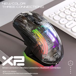 Fareler X2 Pro Fare Gamer Bluetooth Nirkabel Dok Pengisya Daya Lampu RGB KONEKSI 3 MODE MORMPARAN USB C Berkabel 2 4G 230905