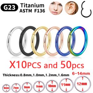 Göbek Çan Düğmesi Yüzükler 10/50 PCS Toptan Çember Küpe G23 Burun Halkası Kadınlar Piercing Mücevher Dudak Kulak Halkası Karışık Renk Vücut Klipler Menteşe 230905