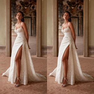 Sparkling Sequined Wedding Dress Shiny Spaghetti Straps Floor Length Custom Made Backless Bridal Gowns Vestido De Novia
