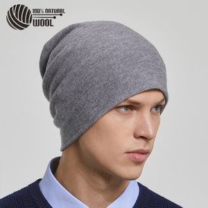 Шапки-бини/кепки для мужчин из 100% австралийской шерсти, зимняя вязаная шапка с напуском, кашемировые шапки с черепами для женщин, шапки 230905