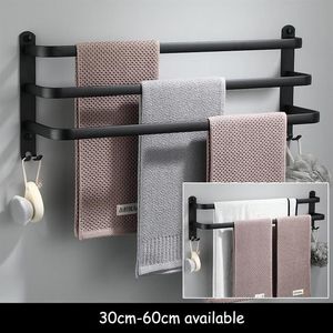 Towel Racks Bathroom Holder Set Black Rail Rack Hanger Wall Mounted Bath Bar Shelf Space Aluminum 30cm 40cm 50cm 60cm273R