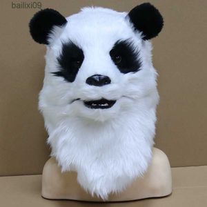 Parti Maskeleri Yeni Peluş Panda Panda Kafa Kapağı Cadılar Bayramı Hayvan Maskesi Cosplay Garip Prop Simülasyon Hayvan Headdress Panda Maske T230905