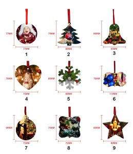 Sublimazione Ornamento di Natale vuoto Ciondolo per albero di Natale su due lati Piastra in alluminio multiforma Etichetta da appendere in metallo Decorazione per le vacanze Artigianato ZZ