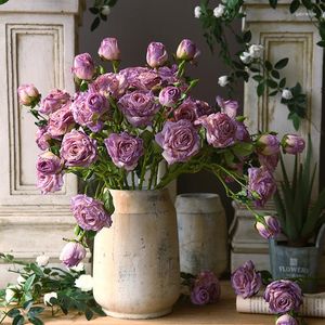 Dekoratif çiçekler fransız yağlı boya odak kenar simülasyon gül yapay retro oturma odası yemek masası dekorasyon çiçek aranjman