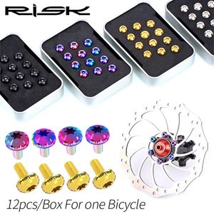 Bike Derailleurs RISK 12PCS M5*10MM Bike Disc Brake Rotor Fixing Bolts TC4 Bicycle MTB Bike Ultralight Brake Screw Cycling Accessories 230906