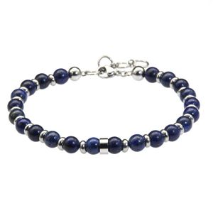 Strand klasik tarzı moda erkek ve kadın mücevher 6mm lacivert lapis lazuli paslanmaz çelik zincir bilezikler