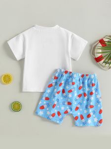 Conjuntos de roupas Cute Baby 4th Of July Romper com estrelas e listras estampadas - Adorável verão elástico na cintura com fecho de pressão