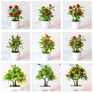 Декоративные цветы, имитирующие зеленые растения, бонсай, фрукты и клубнику в горшке, имитацию апельсинового дерева