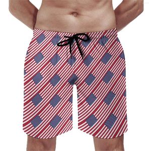 Erkek Şort Yaz Tahtası ABD Bayrak Spor giyim Şerit Baskı Grafik Kısa Pantolon Vintage Hızlı Kuru Yüzme Sandıkları Artı Boyut 3xl